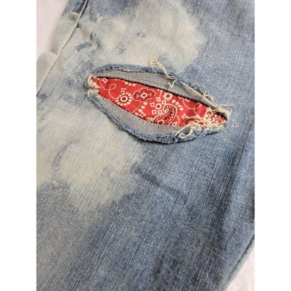 Mnml Wowmens Distressed Patchwork Denim Skinny Jeans Size 29 Blue Stretch Boho - Picture 7 of 13